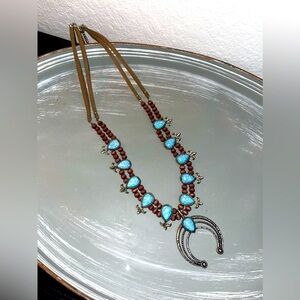 Faux Turquoise Squash Blossom Necklace